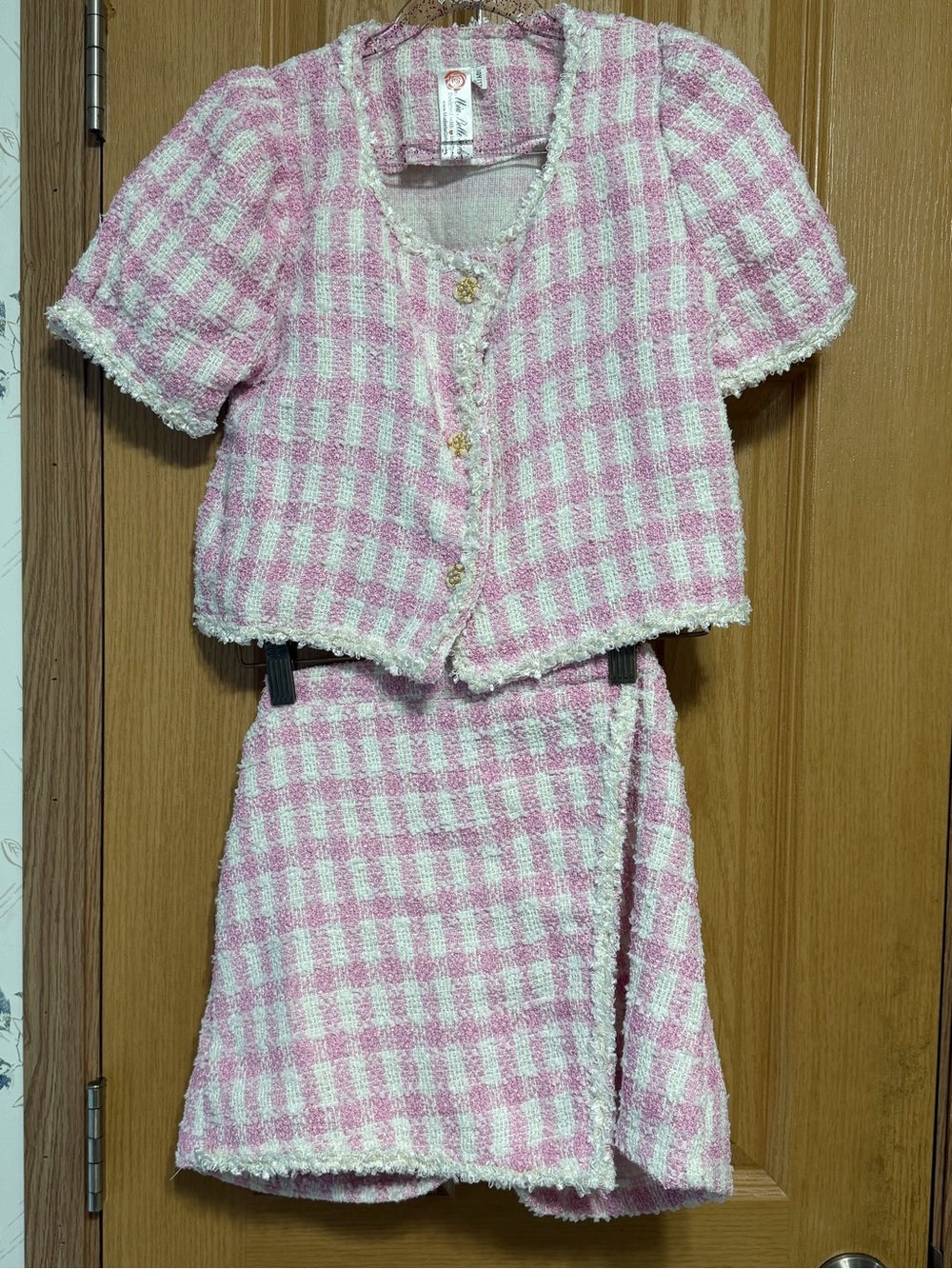 Pink and White Tweed Two-Piece Set